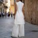 Elegant Casual Two Piece Set For Women Flowy Sleeveless Vest Cotton Linen Shirt Wide Leg Pants American Style_ecoleips.com