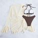 Women's Long-Sleeve Cover-Up & Bikini Set – Lace Trim & Adjustable Ties | 4-Piece Swimwear | Black/White/Apricot | S/M/L/XL_ecoleips.com