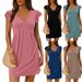 2025 Women's Solid Color Summer Dress Casual Deep V-Neck Loose Vest Skirt Pleated Sleeves_ecoleips.com