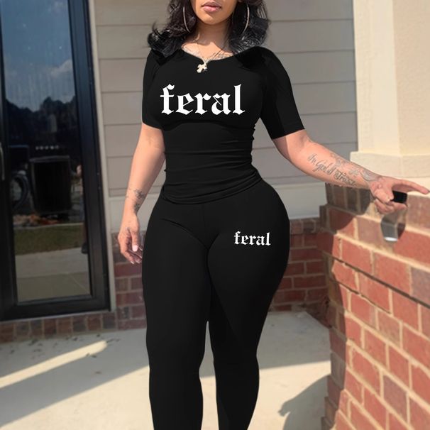 Women's Fashion Tight Fitting T-Shirt And Pants Set Short Sleeved Outfit European And American Style For Plus Size Clothing_ecoleips.com