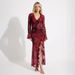 Women's Retro Lace Bell Sleeve Deep V Neck Slightly Sheer High Slit Skirt Set Spring New Clothing Sexy_ecoleips.com