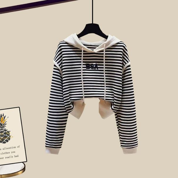 Women's Clothing Hooded Sweatshirt Women Spring And Autumn Thin Loose Casual High End Color Stripe Letter Casual Pants_ecoleips.com