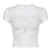 Elegant Solid Color Lace Slim Fit Short Sleeve T-Shirt for Women Sexy Girl Commuter Knit Two Piece Top Lace Trimmed Faux Two Piece Top for Summer_ecoleips.com