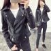 Women's Slim Fit Lapel Leather Jacket PU Short Coat Motorcycle Clothing Spring Autumn New_ecoleips.com
