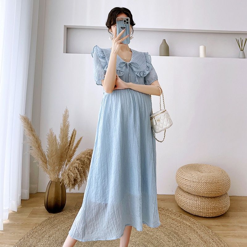 Summer New Korean Fashion Doll Collar Sweet Loose Maternity Dress_ecoleips.com