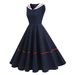Retro Nautical Style mid Length Dress for Women Ribbon Trimmed Hepburn Inspired Full Skirted Elegant Sophisticated Summer Dress_ecoleips.com