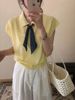 Gray Collared Scarf, Ice Silk Knitted Short-Sleeve T-Shirt Women, New Early Summer Style, Absolutely Beautiful For_ecoleips.com