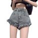 Women’s Clothing Summer New Style Small Pink Denim High Waist Hot Girl Raw Edge Loose Shorts New Style Tassel Hot Pants_ecoleips.com