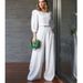 Women's clothing new fashion short long-sleeved tops high-waisted wide-leg pants two-piece set_ecoleips.com