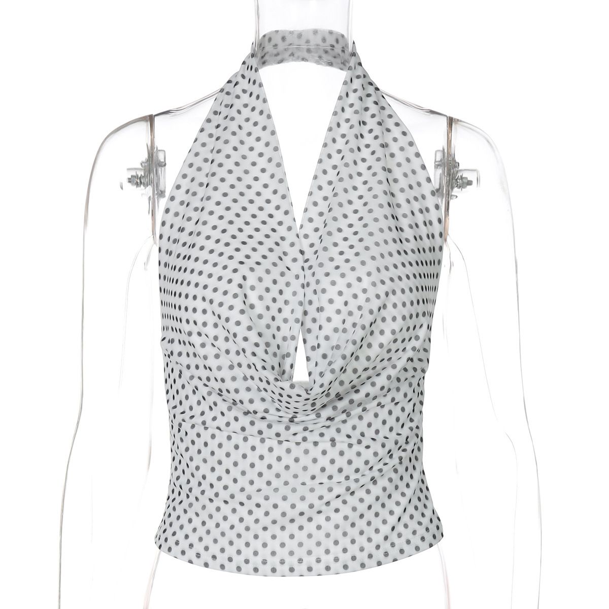 2025 Summer New Sexy Hot Girl Versatile Sleeveless Tight Halter Backless Polka Dot Tank Top Wholesale_ecoleips.com