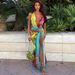 Summer New Women's Fashion Sexy Halter Backless Top And Split Skirt Set_ecoleips.com