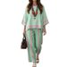 Women's Striped Two Piece Set European American Style Casual Loose Fit Summer Vacation Wide Leg Pants Fashion Cross Border_ecoleips.com