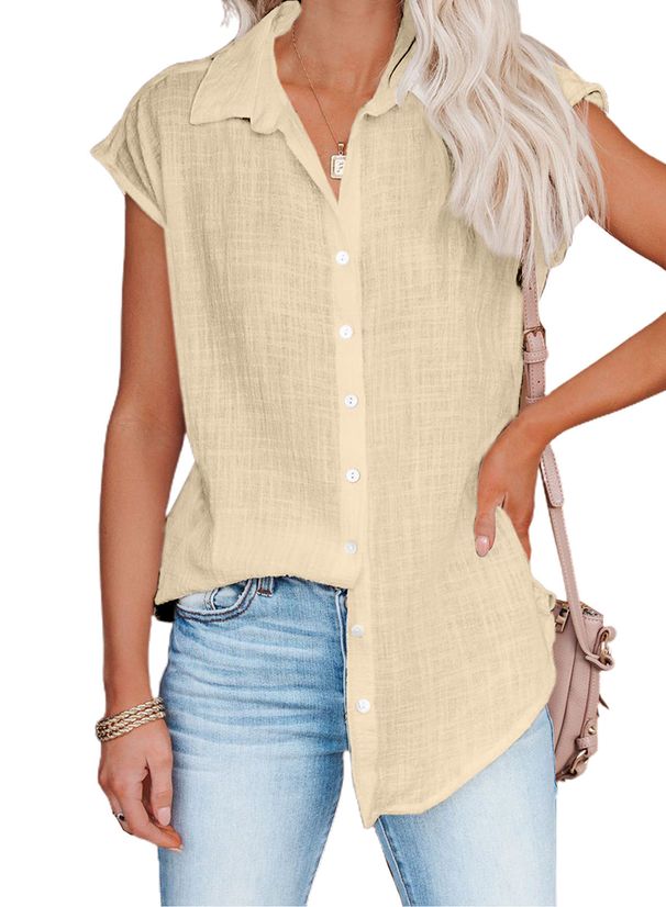 Verve 2025 Summer New Solid Color Single-Breasted Shirt Women's Casual Short Sleeve Top_ecoleips.com