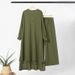 2025 Muslim Solid Color Women's Two-Piece Casual Loose Long Sleeve Wide-Leg Pants Set_ecoleips.com