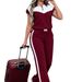 Women's Short Sleeve Two-Piece Set | Trendy Casual Outfit With Red & White Color Block, Spring Summer Fashion_ecoleips.com