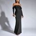 Women's Clothing Autumn Winter European Style Off The Shoulder Dress Elegant Slim Fitting Evening Gown With Powder Sprinkled Mesh_ecoleips.com