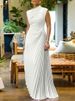 Freeacy 2026 Women's Solid Color Sleeveless High Neck Party Dress High Waist Pleated Floor Length Graceful Evening Dresses_ecoleips.com