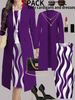 Plus Size Women's Blue Cardigan And Dress Set Long Sleeved Abstract Wave Print Two Piece Casual Comfortable Spring/Autumn Fashion_ecoleips.com