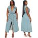 Women’s Clothing Plus Size Women's Lapel Sleeveless Denim Long Strap Dress_ecoleips.com