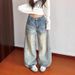 Women's Trendy Street Style Denim Jeans Relaxed Wide Leg Floor Length Design Whisker Stripes Spring Autumn_ecoleips.com
