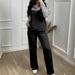 Women's Color Block Top And High Waisted Straight Leg Pants Set European American Style Trendy Two Piece Autumn Outfit_ecoleips.com