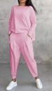 Aria Basics 2024 New European American Cross-Border Trade Women's Solid Color Round Neck Sleeve Suit With Pockets And Long Pants_ecoleips.com