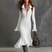 2026 Spring European And American Cross-Border Fashion New Elegant Zipper Collar Bell Sleeve Knit Fishtail Dress_ecoleips.com