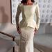 Elegant Long Sleeve Maxi Dress – Fall High-Neck A-Line Dress With Pearl Embroidery (Ivory, S-Xxl)_ecoleips.com