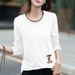 2026 Korean-Style Embroidered Pocketed Long-Sleeved T-Shirt For Women Perfect For Autumn; Available In Large Sizes, Fe_ecoleips.com