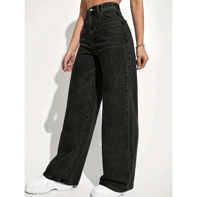 High-Waisted Wide-Leg Drape Jeans for Women Loose Straight Leg Slimming Floor-Length European American Style Export New_ecoleips.com