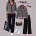 Women's Spring Autumn Style Color Block Jacket Set With Loose Straight Leg Trousers_ecoleips.com