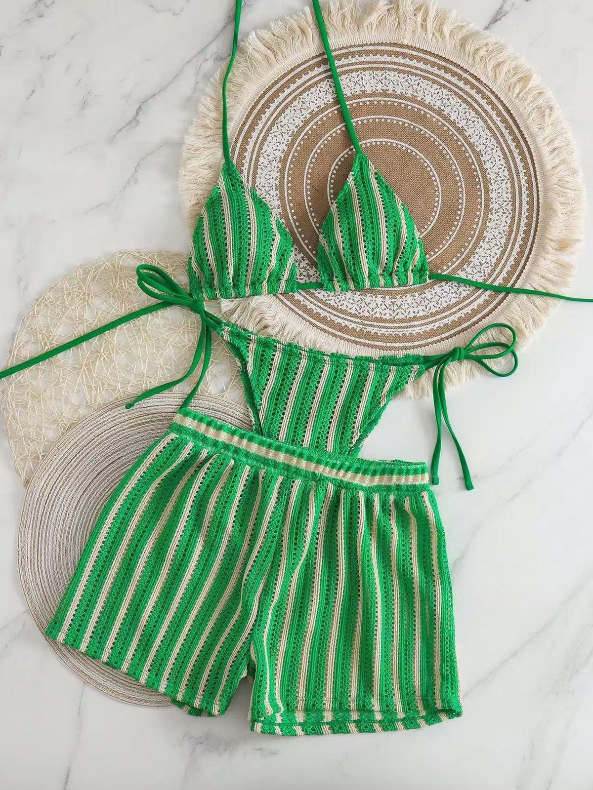 Women's 3 Piece Halter Neck Bikini Set with Mesh Cover-Up Sexy And Stylish Swimwear_ecoleips.com