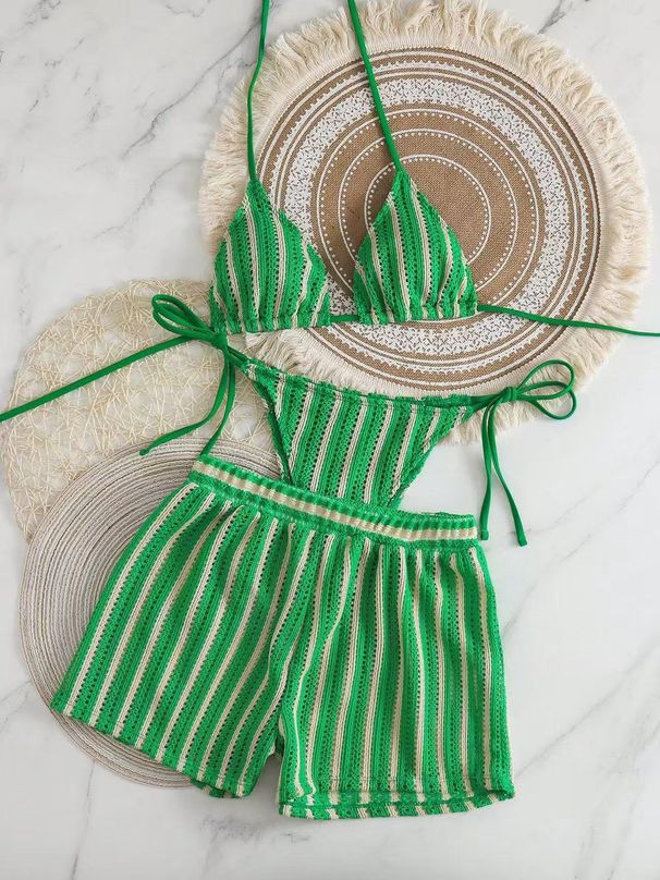 Women's 3 Piece Halter Neck Bikini Set with Mesh Cover-Up Sexy And Stylish Swimwear_ecoleips.com