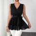 Women's Clothing Women's New Lace Up Beaded V Neck Sleeveless Vest Top_ecoleips.com