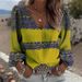 A Long-Sleeved V-Neck Shirt With Creative Striped Patterns For Women_ecoleips.com