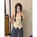 V-neck French-style Niche Tank For Women, 2025 Summer New Design, Hollow-out Patchwork, Elegant And Unique Camisole Top_ecoleips.com