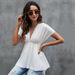 Voya Women's V-neck Bat Sleeve Loose Temperament T-shirt Spring New Style Pullover Solid Color Short Sleeved Top_ecoleips.com