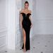 Women's Clothing Black Tube Top Party Evening Dress High End Sequined One Shoulder Neckline Slit Summer Dress_ecoleips.com