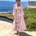 Women's Floral Print Two-Piece Dress Set, V-Neck 3/4 Sleeve Loose Fit Maxi Dress With 3d Floral Pattern, Casual Comfort Outfit_ecoleips.com