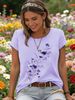 Purple Floral Branch Women's Tee - Delicate Watercolor Flower Graphic, Casual Light Purple Top_ecoleips.com