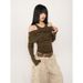 Off-Shoulder Layered T-Shirt – Slim Fit Long Sleeve Top, Ribbed Waist Detail, Trendy & Chic Trendy Neutral Colors_ecoleips.com