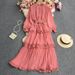 Plain Chiffon Long Sleeved Cake Dress 1868_ecoleips.com