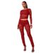 European-Style Leather & Lace Suit Set – Slim-Fit Cropped Jacket With High-Waist Trousers, Sexy Mesh Detailing (Black/Red, S-XL)_ecoleips.com
