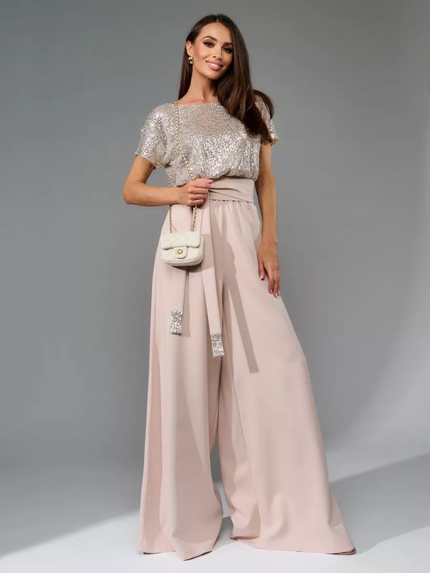 Women’s Clothing Spring New One Piece Sequin Fashion Short Sleeved Casual Jumpsuit Pants_ecoleips.com