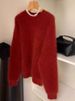 girl Brightening Christmas Red Mink Velvet Sweater For Women, Autumn Winter, Super Beautiful Knitted Top, European Style,_ecoleips.com