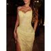 2026 European And American Light Luxury Light Yellow Tube Top Lace Sequined High Split Fork Heavy Industry Pleated Tube Top Dress Skirt_ecoleips.com