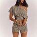 Women's Casual Slim Fit T-Shirt And High-Waisted Shorts Set Off-Shoulder Short Sleeve Style Home Wear_ecoleips.com