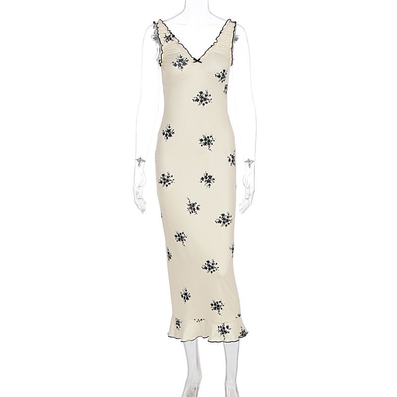 French Style Pure Desire Bow V Neck Strap Dress Women's Slim Bodycon Dress Summer Elegant Party Night Out Dress_ecoleips.com