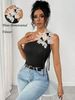 Women's Clothing Fashion Ladies Temperament Elegant Sexy One Shoulder Oblique Collar Three Dimensional Flower Sleeveless Vest Sweater_ecoleips.com