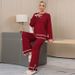 Women's Solid Color Winter Outfit Set: Colorful Collared Knit Sweater With High Waist And Wide Leg Pants_ecoleips.com
